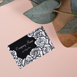 Elegante schwarze weiße Rosen vintage florales Mak Visitenkarte