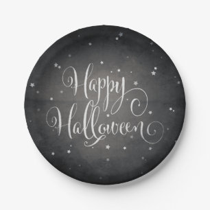 Elegante schwarze + weiße Sterne Frohe Halloween-P Pappteller