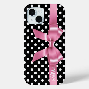 elegante schwarze weiße Tupfen rosa Schleife Case-Mate iPhone Hülle