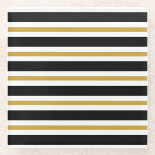 Elegante schwarze, weiße und goldene Streifen Glasuntersetzer