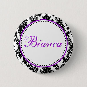 Elegante schwarze weiße violette Damast-Brautparty Button