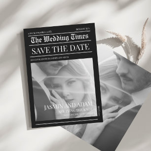 Elegante schwarze weiße Zeitungs-Hochzeit Save The Date