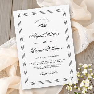Elegante schwarze, weiße Zweig- und Rahmenhochzeit Einladung