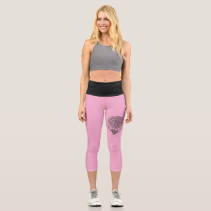 Elegante schwarze Zinnienblütenblüte rosa Capri-Le Capri Leggings
