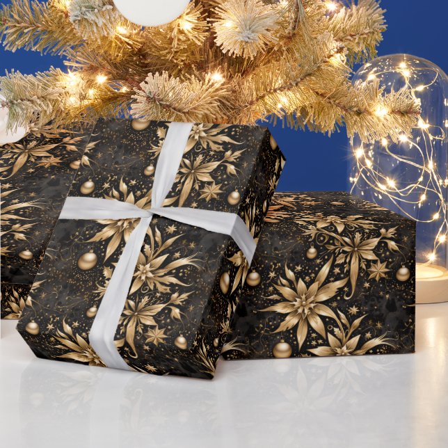 Elegante Schwarzes Gold Geschenkpapier (Feiertage)