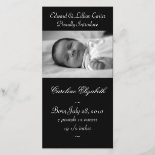 Elegante Schwarzweiss-Baby-Geburt Annoucement Ankündigung