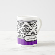 Elegante Schwarzweiss-Damast-Knochen-China-Tasse