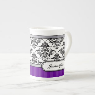 Elegante Schwarzweiss-Damast-Knochen-China-Tasse Prozellantasse