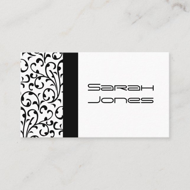 Elegante Schwarzweiss-Damast-Visitenkarte Visitenkarte (Vorderseite)