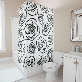 Elegante Schwarzweiss-Rosen auf weißem Hintergrund Duschvorhang