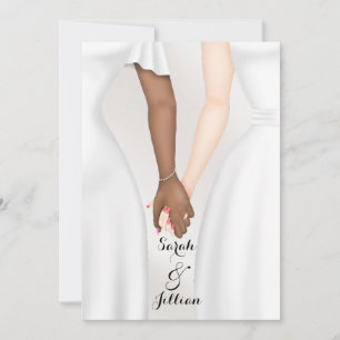 Elegante schwule Hochzeit Braut hält Hände Ethnisc Einladung