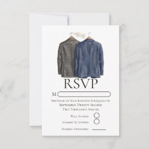 Elegante schwule Hochzeit Zwei Bräutigame in Anzüg RSVP Karte