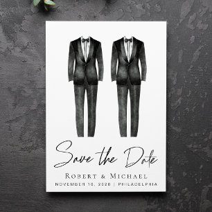 Elegante schwule Hochzeits-Smoking-Wasserfarbe Save The Date