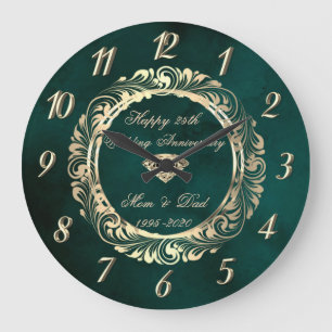 Elegante Schwünge Grün 25. Hochzeitstag Große Wanduhr