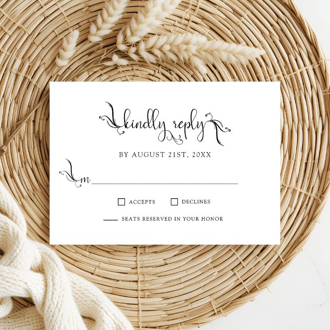 Elegante Scipt Wedding Kindly Replay RSVP Cards (Von Creator hochgeladen)