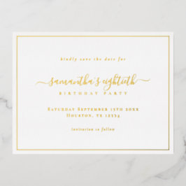 Elegante Script 80. Geburtstagskarte Save the Date Folien Feiertagspostkarte