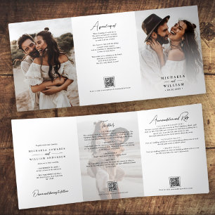 Elegante Script All-In-One QR-Codes Hochzeit Dreifach Gefaltete Einladung