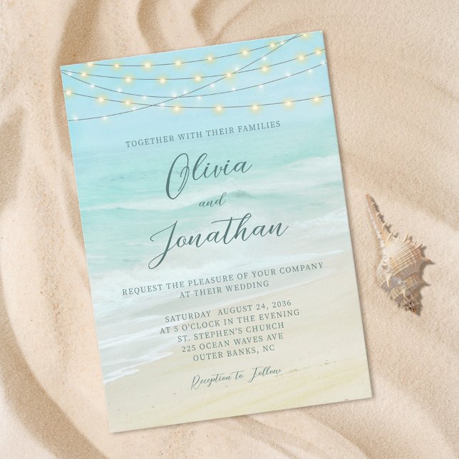 Elegante Script Beach Hochzeit Einladung (Von Creator hochgeladen)