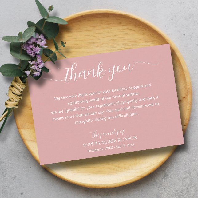 Elegante Script-Beerdigung Dankeskarte (Elegant script pink funeral thank you cards)