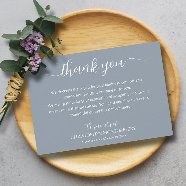 Elegante Script-Beerdigung Dankeskarte (Elegant script blue funeral thank you cards)