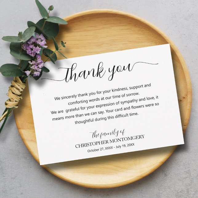 Elegante Script-Beerdigung Dankeskarte (Elegant script funeral thank you cards)