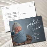 Elegante Script Birth Ankündigung Postkarte<br><div class="desc">Elegant süße Geburtsankündigungen sorgen für Ihr liebstes Foto in voller Blüte,  mit dem Namen des Babys in der weiße Schrift und der Geburtsstatistik in schick weißer Schrift und Ihrer persönlichen Botschaft auf der Rückseite. PASSENDE Artikel in unserem Geschäft.</div>