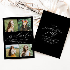 Elegante Script Black 4 Foto Graduation Party Einladung