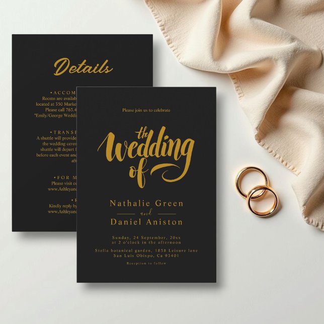 Elegante Script Black and Gold Calligraphy Wedding Einladung (Von Creator hochgeladen)