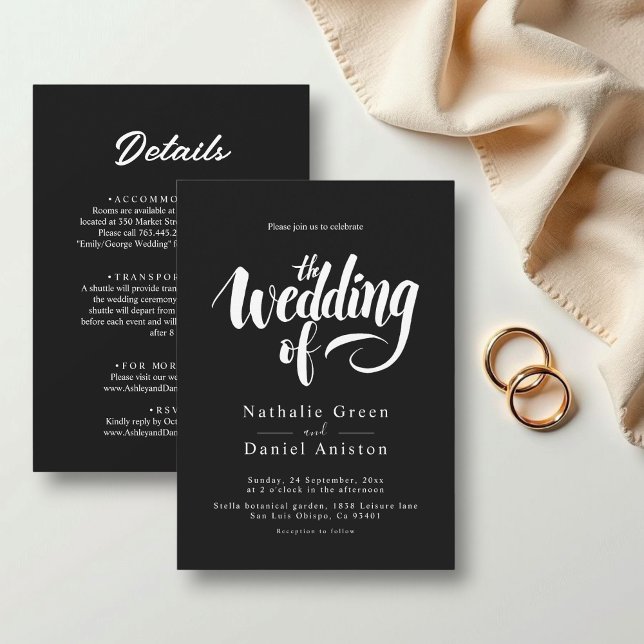 Elegante Script Black and White Calligraphy Weddin Einladung (Von Creator hochgeladen)