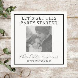 Elegante Script Black and White Foto Wedding Party Serviette