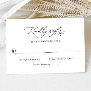 Elegante Script Black and White Wedding Rsvp Card