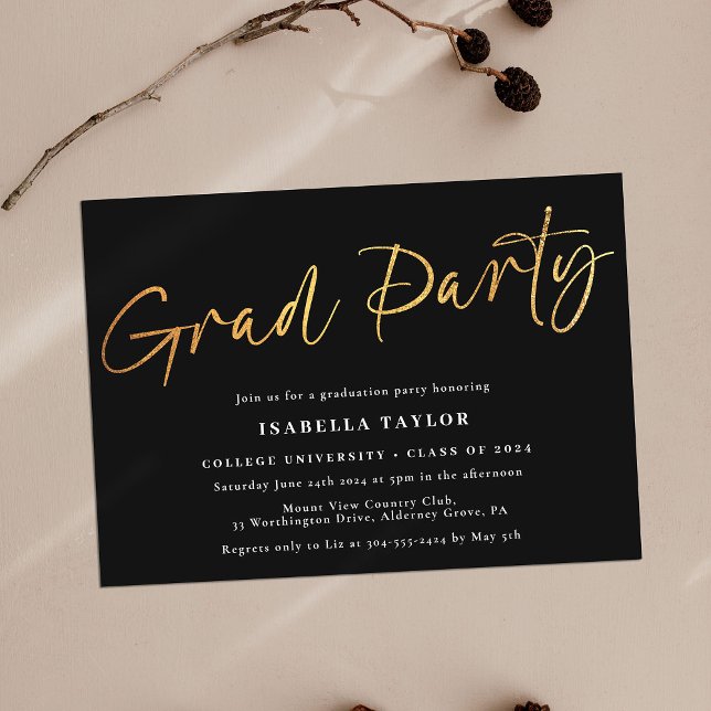 Elegante Script Black Gold Graduation Party Einladung (Von Creator hochgeladen)