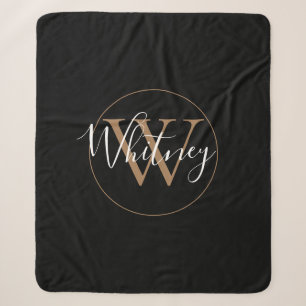 Elegante Script Black Gold Monogramm Sherpa-Decke Sherpadecke
