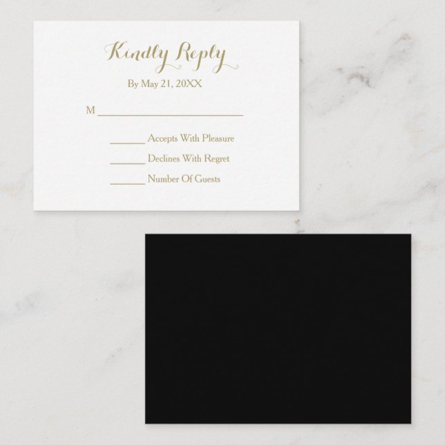 Elegante Script Black Gold White RSVP Karte (Vorne/Hinten)