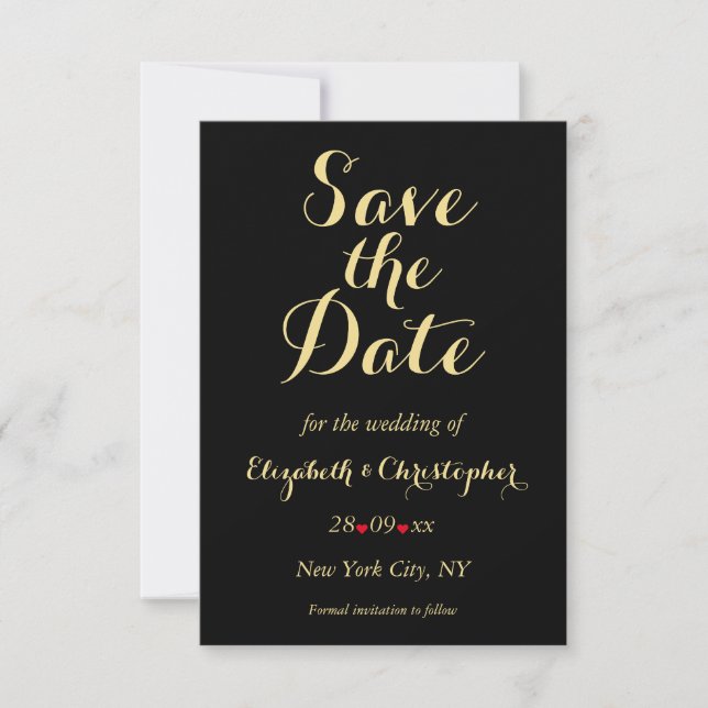 Elegante Script Black Imitats Gold Wedding Verlobu Save The Date (Vorderseite)