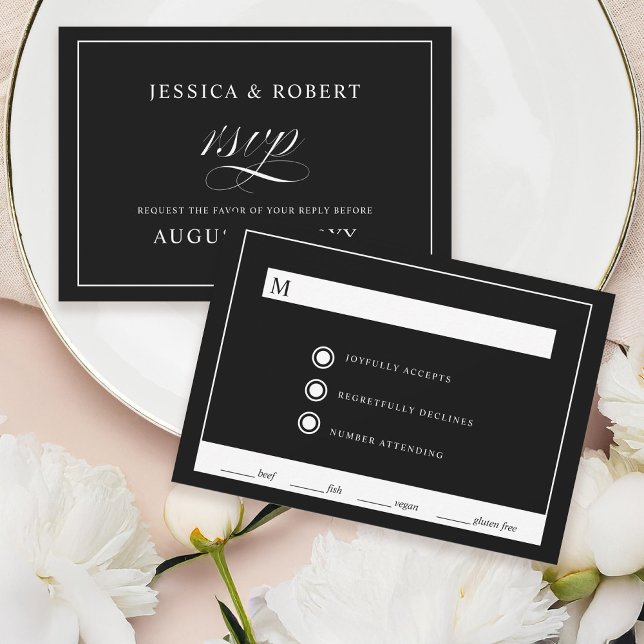 Elegante Script Black Wedding RSVP Card Einladung (Von Creator hochgeladen)