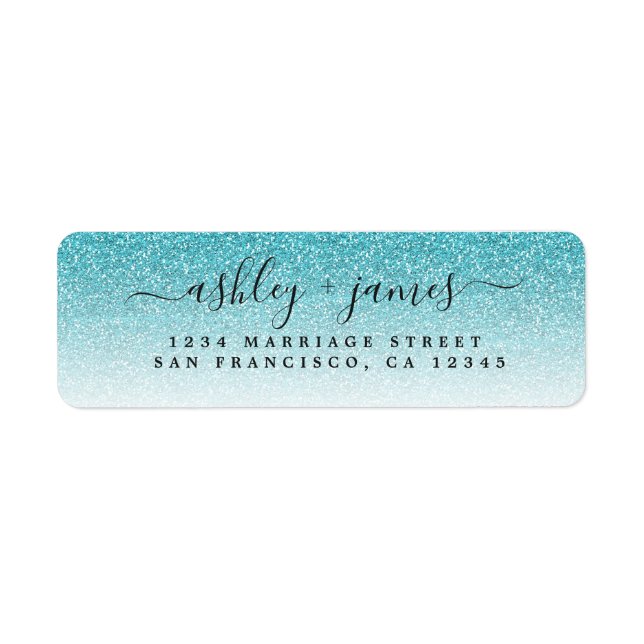 Elegante Script Blue Glitzer Wedding Rücksendeadre (Vorne)