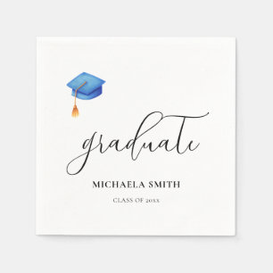 Elegante Script Blue Graduate Cap Graduation Party Serviette
