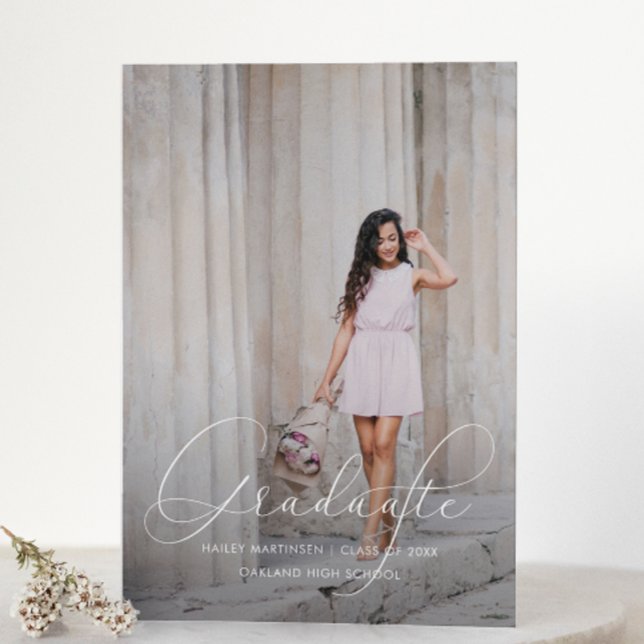 Elegante Script Blue Gray Foto Graduation Party Einladung (Von Creator hochgeladen)