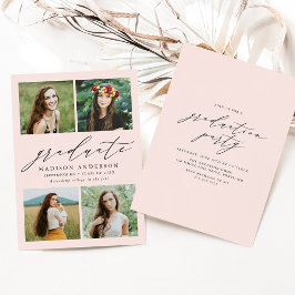 Elegante Script Blush Pink 4 Foto Graduation Party Einladung