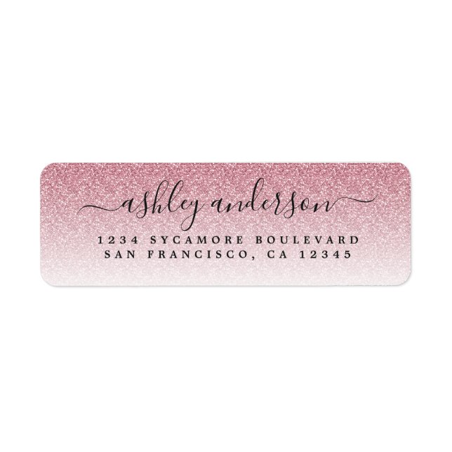 Elegante Script Blush Pink Glitzer Rücksendeadress (Vorne)