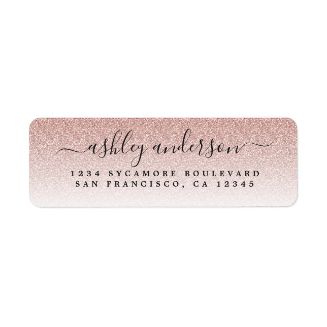 Elegante Script Blush Pink Glitzer Rücksendeadress (Vorne)