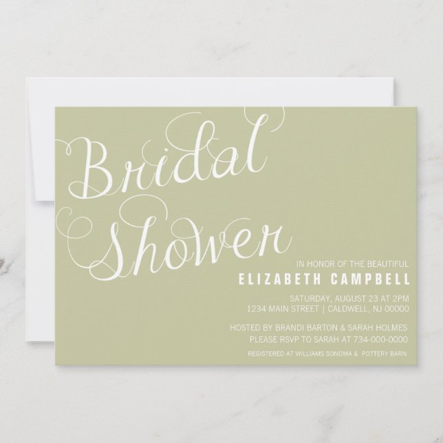 Elegante Script Bridal Duwer Einladungen (Vorderseite)