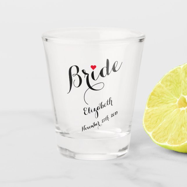 Elegante Script Bride Bachelorette Wedding Party Schnapsglas (Vorderseite)
