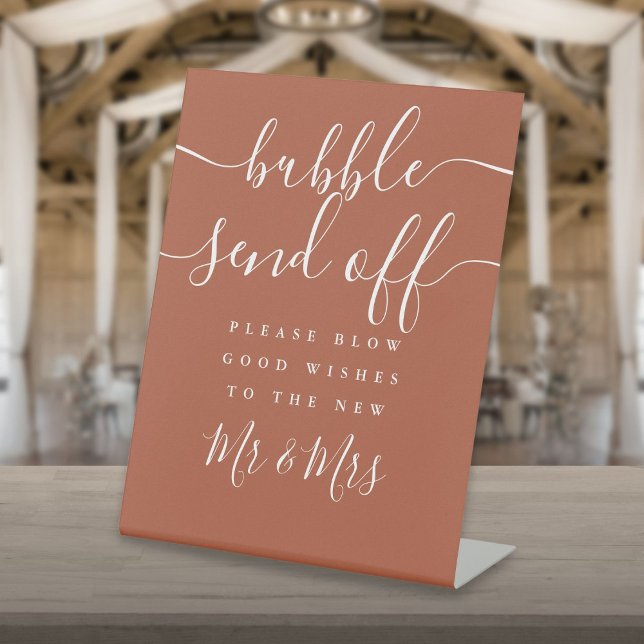 Elegante Script Bubble Senden von Terracotta Sockelschild (Elegant Script Bubble Send Off Terracotta Pedestal Sign)