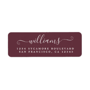 Elegante Script Burgundy Family Rücksendeadresse