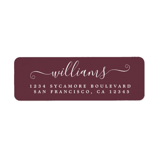 Elegante Script Burgundy Family Rücksendeadresse (Vorne)