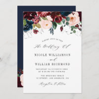 Elegante Script burgundy & Navy Blumenhochzeit