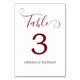 Elegante Script Burgundy Wedding Tischnummer Card
