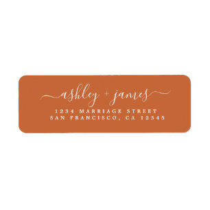Elegante Script Burnt Orange Wedding Rücksendeadre